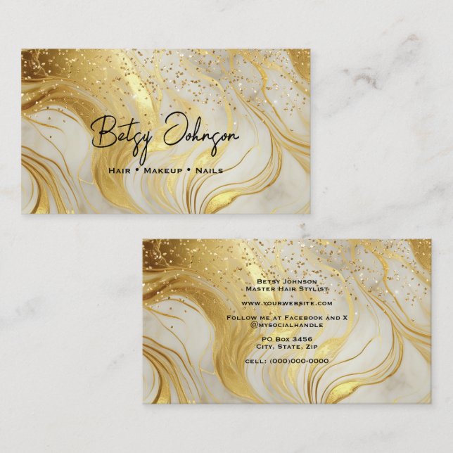 Tarjeta De Visita Ivory Marble and Gold Glitter Business Card (Anverso / Reverso)