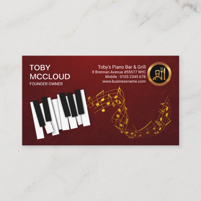 Tarjeta De Visita Ivory Piano Keys Gold Music Notes (Anverso)