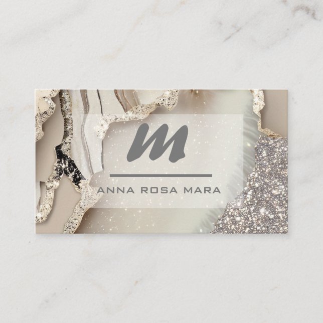Tarjeta De Visita *~* Ivory QR Agate Glam Luxe Purpurina inicial AP6 (Anverso)