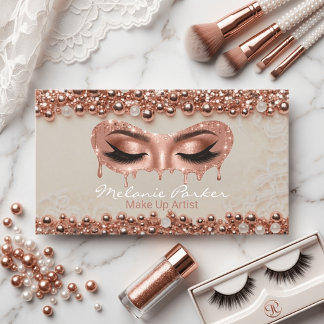 Tarjeta De Visita Ivory & Rose Gold Pearl Drip Eyes Artista de Maqui