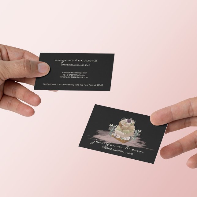 Tarjeta De Visita Jabón floral que hace rosado negro (Floral Soap Making Black Pink Business Card)