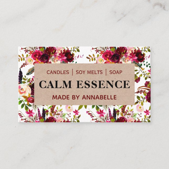 Tarjeta De Visita Jabón fundido de soja de nata floral blanca hecha  (Anverso)