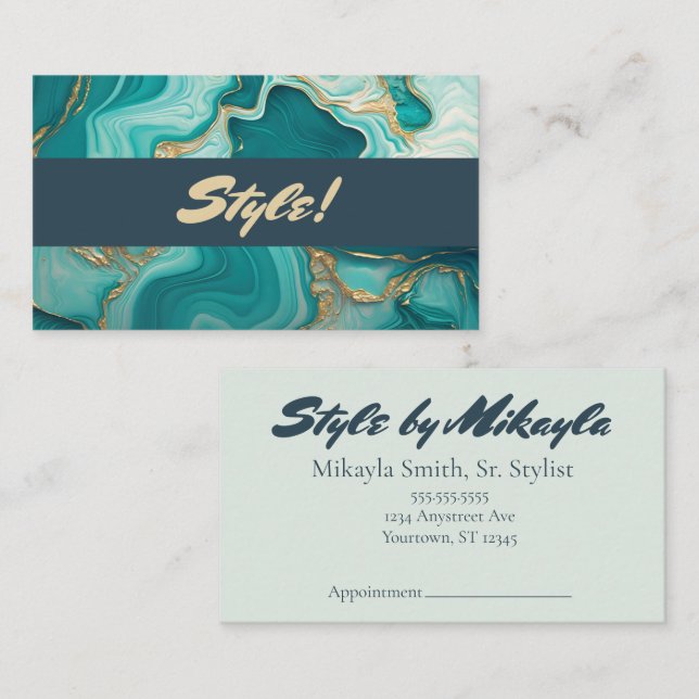 Tarjeta De Visita Jade Green and Gold Marble Style Beauty Hair Nails (Anverso / Reverso)