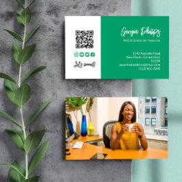 Tarjeta De Visita Jade Green QR Code Foto Iconos de medios sociales