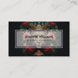 Tarjeta De Visita Jaguar with Crown in Flowers Painting             