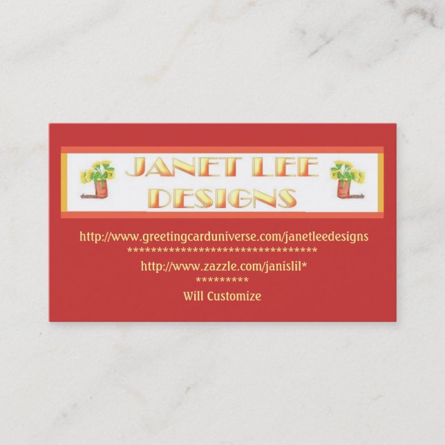 Tarjeta De Visita Janet Lee Designs (Anverso)