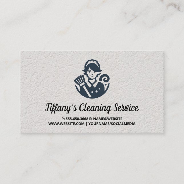 Tarjeta De Visita Janitorial Service | Maid Cleaner Logo (Anverso)