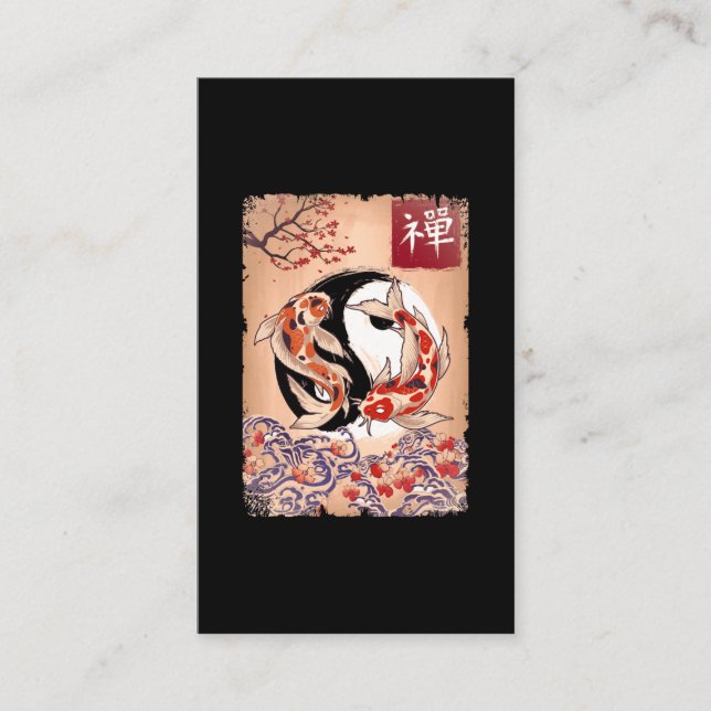 Tarjeta De Visita Japanese Koi Fish Cherry Blossom Carp Flower (Anverso)
