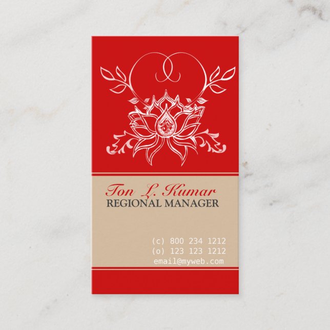 Tarjeta De Visita Jardín blanco de flores Lotus con rojo (Anverso)