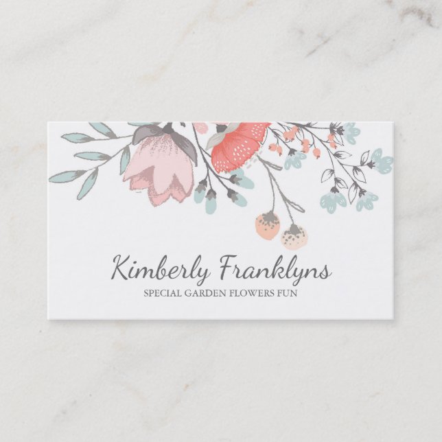 Tarjeta De Visita Jardín caprichoso del vintage floral rosado de (Anverso)