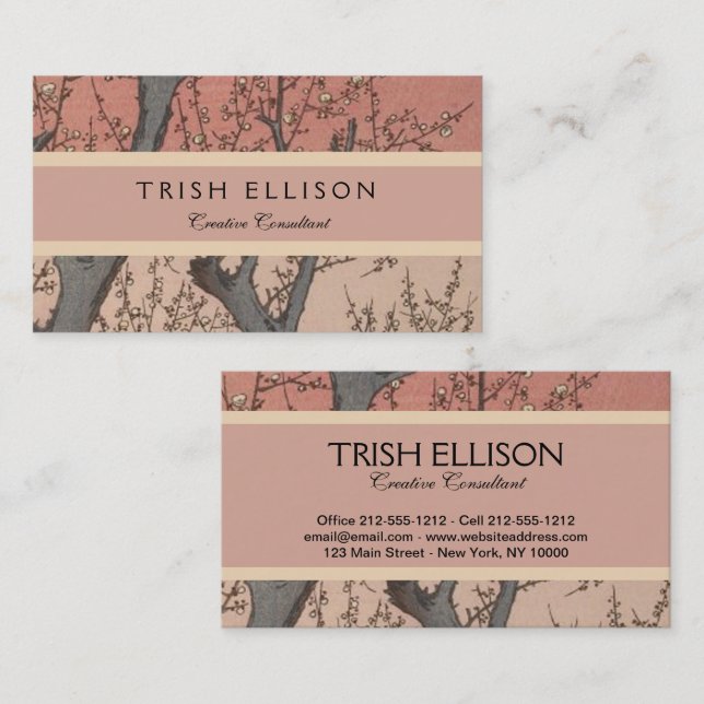 Tarjeta De Visita Jardín de ciruelas y flores de árbol japonés (Anverso / Reverso)