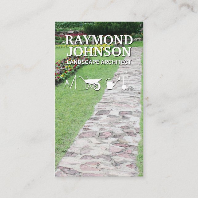 Tarjeta De Visita Jardín de flores | Camino de caminata | Herramient (Anverso)