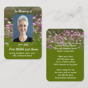 Tarjeta De Visita Jardín de Flores Cosmos Cristianas Recuerdo Memori