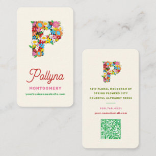 Tarjeta De Visita Jardín de flores de primavera dulces carta P monog