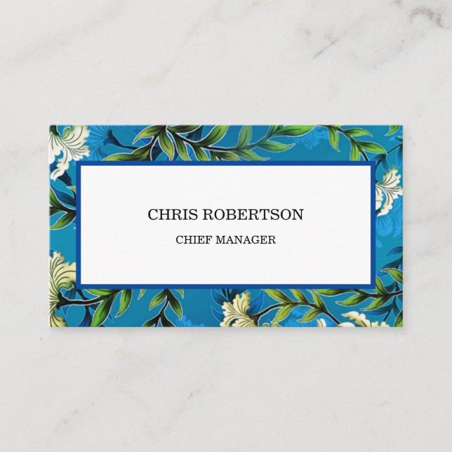 Tarjeta De Visita Jardín de flores del patrón floral azul (Anverso)