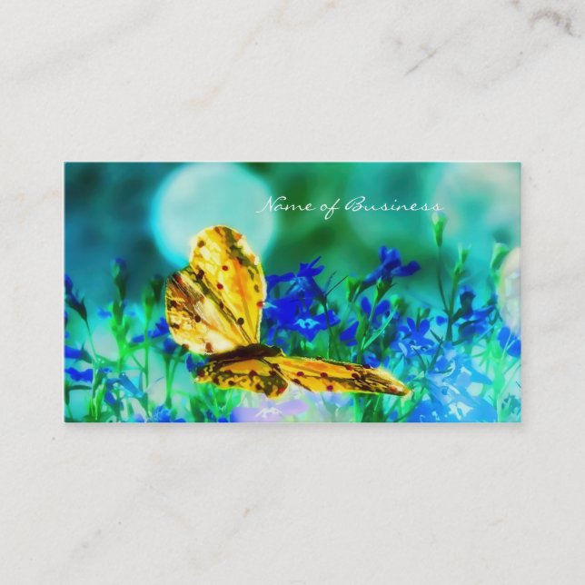Tarjeta De Visita Jardín de flores elegante del azul de la mariposa (Anverso)