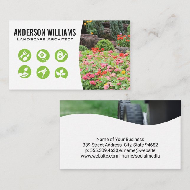 Tarjeta De Visita Jardín de flores | Iconos paisajísticos (Anverso / Reverso)
