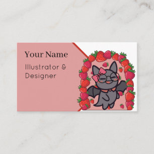 Tarjeta De Visita Jardín de Fresas Murciélago Kawaii Estética