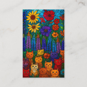 Tarjeta De Visita Jardín de Gatos Arte de Gato de Vidrio Emplomado c