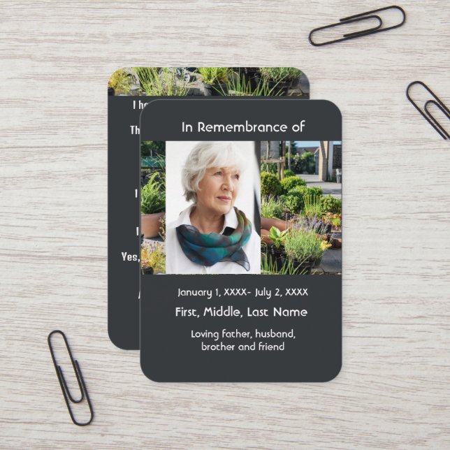 Tarjeta De Visita Jardín de jardinería Memorial Pocket Card (Anverso/Reverso In Situ)