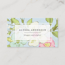 Tarjeta De Visita Jardín de la primavera en floral de moda del azul
