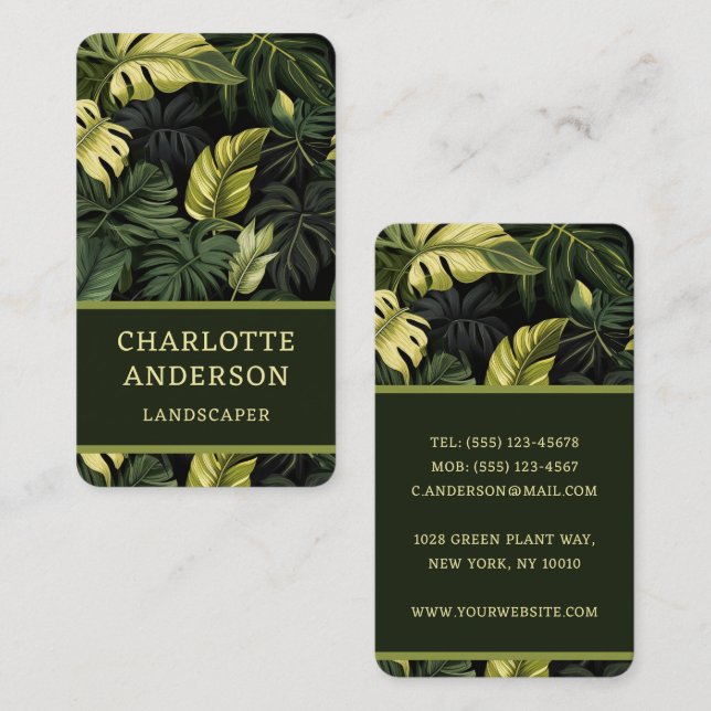 Tarjeta De Visita Jardín de paisajes botánicos del follaje verde (Anverso / Reverso)