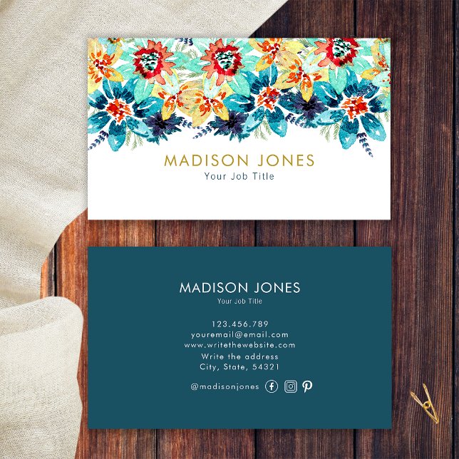 Tarjeta De Visita Jardín de primavera Elegante y Única Flora acuátic (Front and Back)