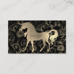 Tarjeta De Visita Jardín de rosas floral del unicornio del oro negr