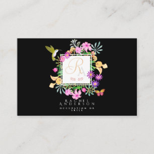 Tarjeta De Visita Jardín floral horizontal negro