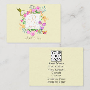 Tarjeta De Visita Jardín floral Monograma Amarillo