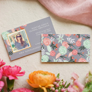 Tarjeta De Visita Jardín floral rosa y mint