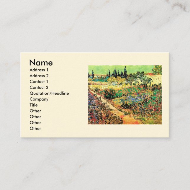 Tarjeta De Visita Jardín florido con sendero de Vincent van Gogh (Anverso)