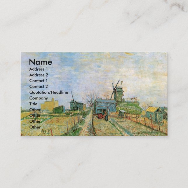 Tarjeta De Visita Jardín vegetal de Montmartre por Vincent van Gogh (Anverso)