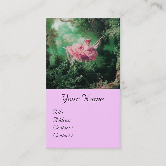 Tarjeta De Visita Jardín verde, dama rosada de rococo en un monogram (Anverso)