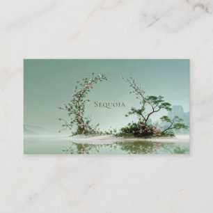 Tarjeta De Visita Jardín Zen Arco Floral Rosa Paisaje Acuático Brumo