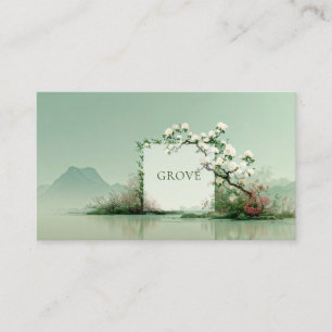Tarjeta De Visita Jardín Zen Sereno Marco Floral de Rosa Blanca Mont