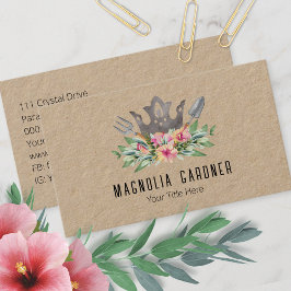 Tarjeta De Visita Jardinería Crown Boho Moda Acuarela Herramientas F
