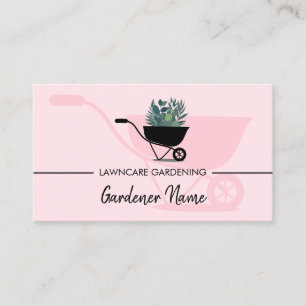 Tarjeta De Visita Jardinería de paisajes cortando césped rosa lindo
