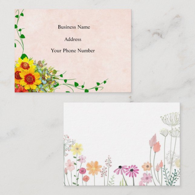 Tarjeta De Visita Jardinería floral rosa amarillo (Anverso / Reverso)
