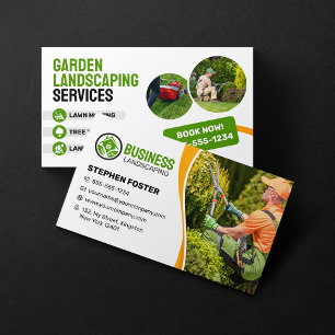 Tarjeta De Visita Jardinería y paisajismo verde y naranja de jardine