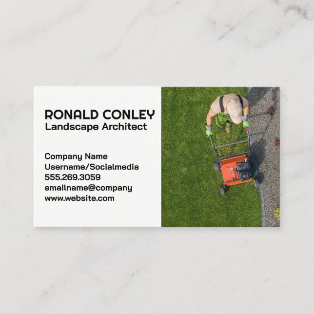 Tarjeta De Visita Jardinero Cortando El Césped (Anverso)