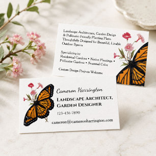 Tarjeta De Visita Jardinero de Mariposas Monarca Paisajista Vintage