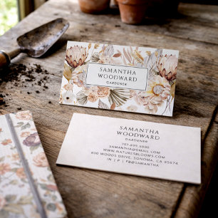 Tarjeta De Visita Jardinero de Protea de Acuarela Boho Flor Silvestr