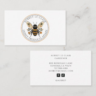 Tarjeta De Visita Jardinero Elegante Abeja Botánica