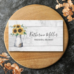 Tarjeta De Visita Jarrón de flores de girasol rústico de madera