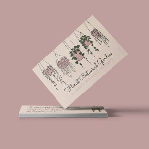Tarjeta De Visita Jarrón de planta abstracta de lino beige suculenta