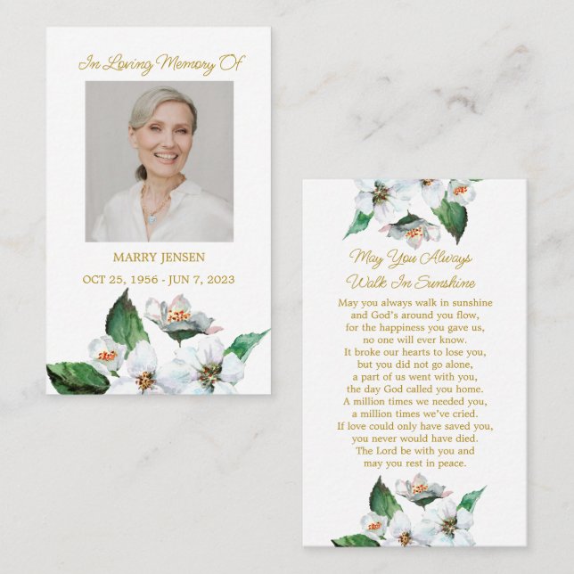 Tarjeta De Visita Jasmine Memorial Photo Funeral Prayer Card (Anverso / Reverso)