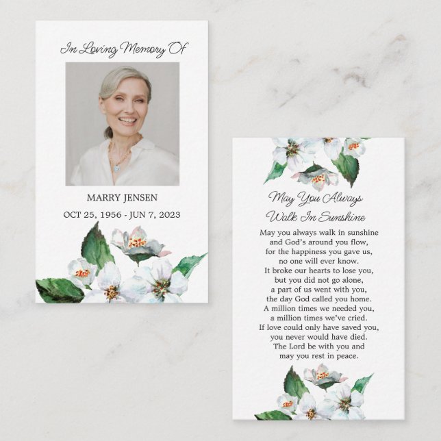 Tarjeta De Visita Jasmine Memorial Photo Funeral Prayer Card (Anverso / Reverso)