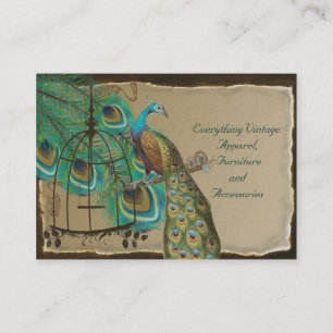 Tarjeta De Visita Jaula de pájaros con plumas de pavo real vintage q