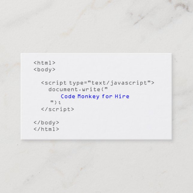 Tarjeta De Visita Javascript de mono de código (Anverso)